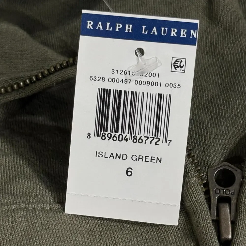 Polo Ralph Lauren Hoodie Kids 6 Island Green Quilted Full Zip Knit Sweatshirt